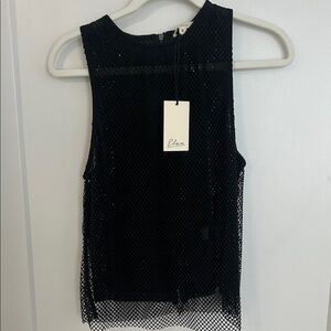 Elan Black Mesh Sleeveless Blouse
